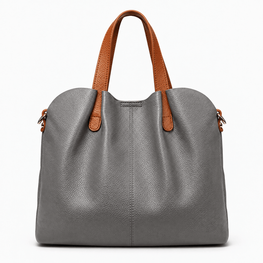 The Sunday Avenue Grey Genuine Cowhide Leather Litchi Grain Top Handle Shoulder Handbag