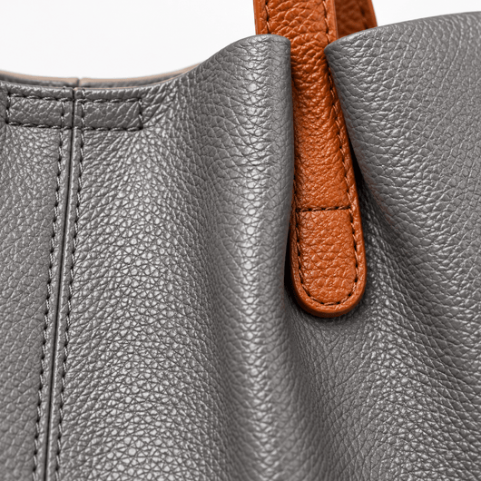 The Sunday Avenue Grey Genuine Cowhide Leather Litchi Grain Top Handle Shoulder Handbag