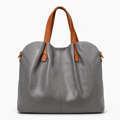 The Sunday Avenue Grey Grey Genuine Cowhide Leather Litchi Grain Top Handle Shoulder Handbag