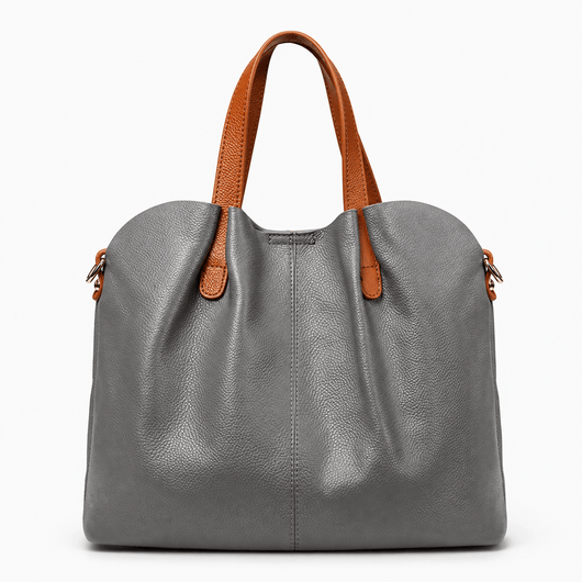 The Sunday Avenue Grey Grey Genuine Cowhide Leather Litchi Grain Top Handle Shoulder Handbag