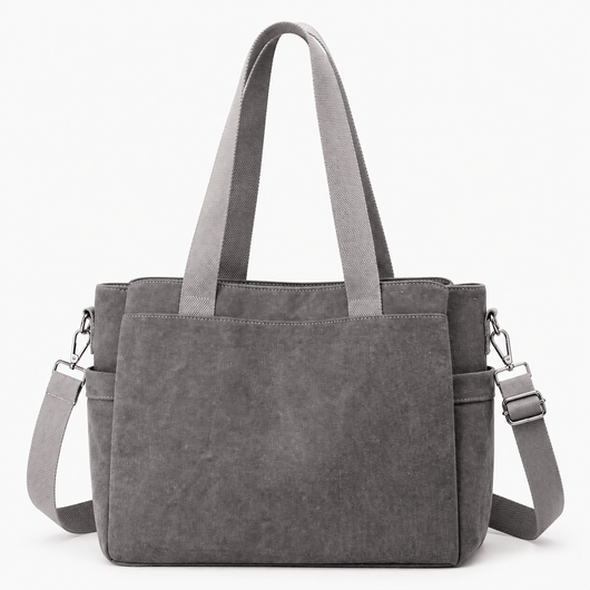 The Sunday Avenue Grey Hannah Beige Canvas Tote Bag with Detachable Crossbody Strap