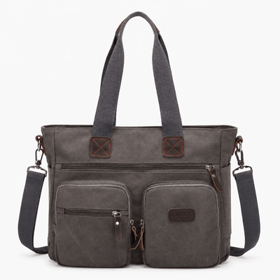 The Sunday Avenue Grey Madeline Brown Canvas Multi-Pocket Tote Bag
