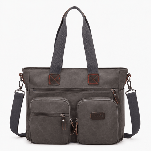 The Sunday Avenue Grey Madeline Brown Canvas Multi-Pocket Tote Bag