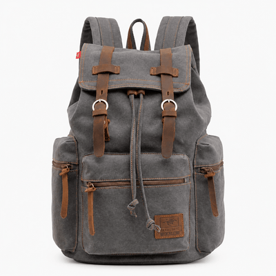 The Sunday Avenue Grey Men's Vintage Brown Canvas Backpack with Leather Straps