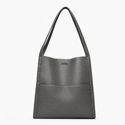 The Sunday Avenue Grey Mia Black Pebbled Tote Bag with Interior Pockets