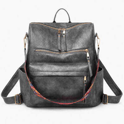 The Sunday Avenue Grey Sophia Brown Convertible Vegan Leather Backpack Purse