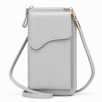 The Sunday Avenue Grey Women's Grey PU Leather Crossbody Phone Bag with Zip Compartments