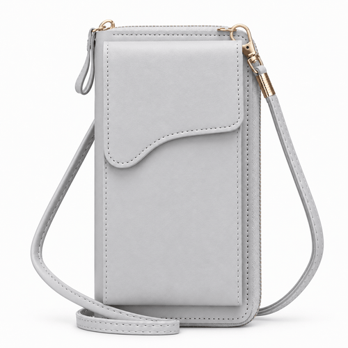 Women's PU Leather Crossbody Phone Bag with Zip Compartments - Cassandra