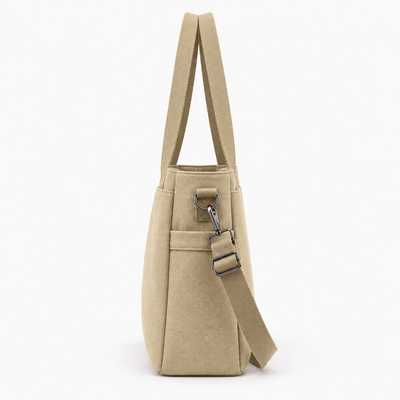 The Sunday Avenue Hannah Beige Canvas Tote Bag with Detachable Crossbody Strap