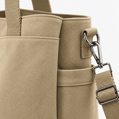 The Sunday Avenue Hannah Beige Canvas Tote Bag with Detachable Crossbody Strap