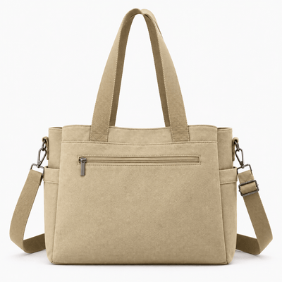 The Sunday Avenue Hannah Beige Canvas Tote Bag with Detachable Crossbody Strap