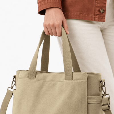 The Sunday Avenue Hannah Beige Canvas Tote Bag with Detachable Crossbody Strap