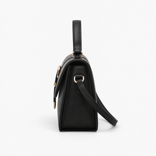 Isaline Small Black Crossbody Handbag with Gold-Tone Flap