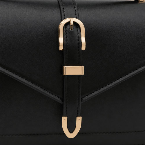 Isaline Small Black Crossbody Handbag with Gold-Tone Flap