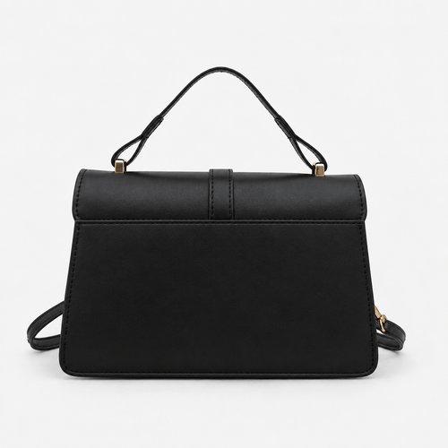 Isaline Small Black Crossbody Handbag with Gold-Tone Flap