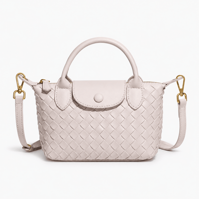 The Sunday Avenue Ivory Dark Brown Woven Mini Crossbody Bag with Top Handles