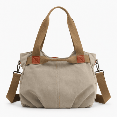 The Sunday Avenue Khaki Eleanor Blue Canvas Tote Bag with Detachable Crossbody Strap