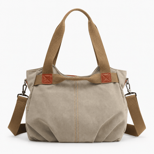 The Sunday Avenue Khaki Eleanor Blue Canvas Tote Bag with Detachable Crossbody Strap