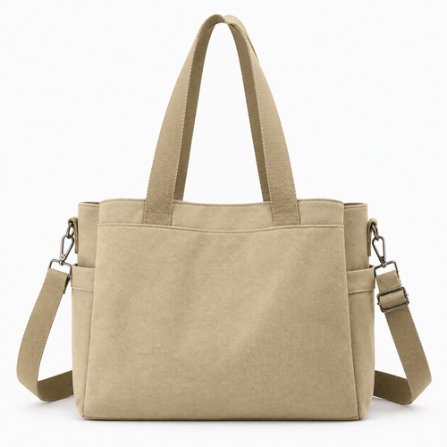 Canvas Tote Bag with Detachable Crossbody Strap - Eleanora
