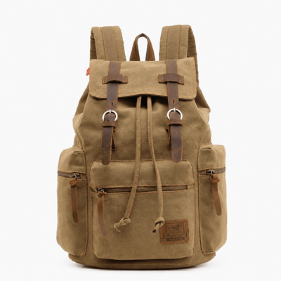 The Sunday Avenue Khaki Men's Vintage Brown Canvas Backpack with Leather Straps
