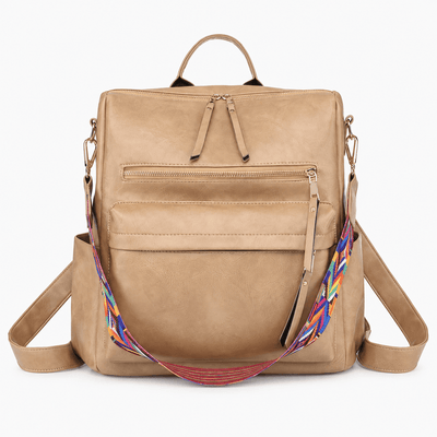 The Sunday Avenue Khaki Sophia Brown Convertible Vegan Leather Backpack Purse