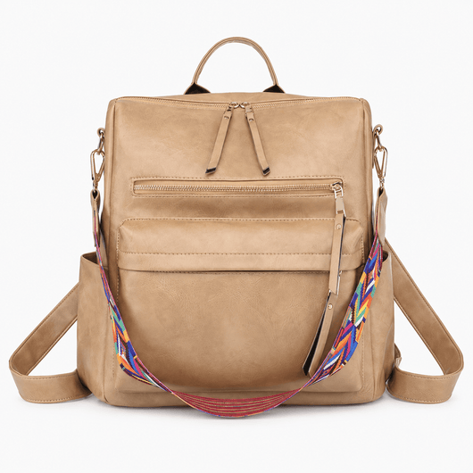 The Sunday Avenue Khaki Sophia Brown Convertible Vegan Leather Backpack Purse