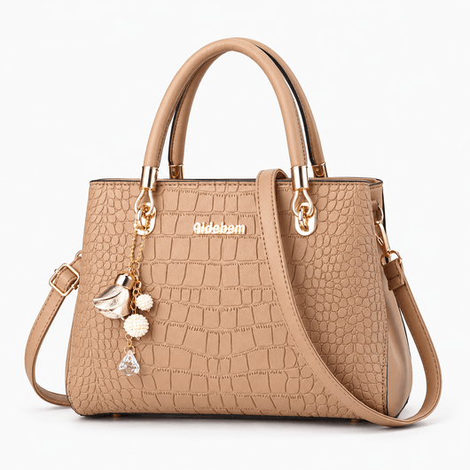 The Sunday Avenue Khaki White Croco Print Handbag with Detachable Shoulder Strap