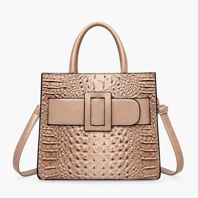 The Sunday Avenue Khaki Women's Brown Faux Leather Croco Handbag with Front Buckle