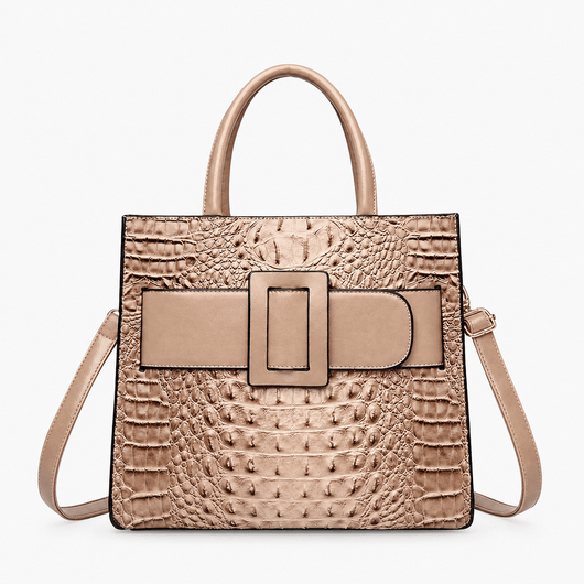 The Sunday Avenue Khaki Women's Brown Faux Leather Croco Handbag with Front Buckle