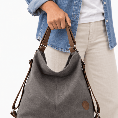 The Sunday Avenue Khloe Grey Canvas Convertible Shoulder Bag and Backpack