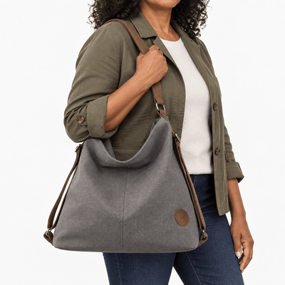 The Sunday Avenue Khloe Grey Canvas Convertible Shoulder Bag and Backpack
