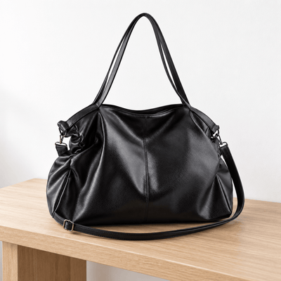 The Sunday Avenue Large Black Vegan Leather Tote Bag with Zip for A4 Work and Study
