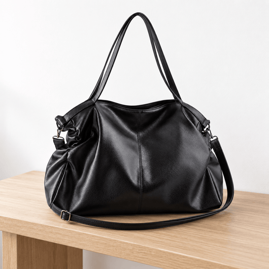The Sunday Avenue Large Black Vegan Leather Tote Bag with Zip for A4 Work and Study