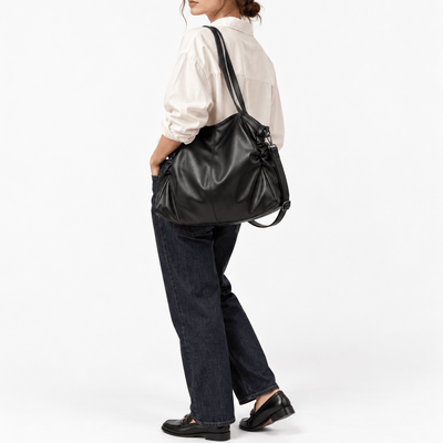 The Sunday Avenue Large Black Vegan Leather Tote Bag with Zip for A4 Work and Study