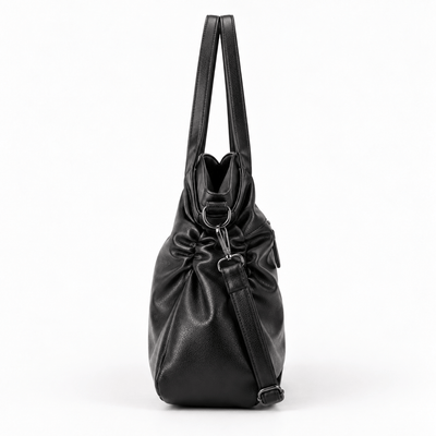 The Sunday Avenue Large Black Vegan Leather Tote Bag with Zip for A4 Work and Study