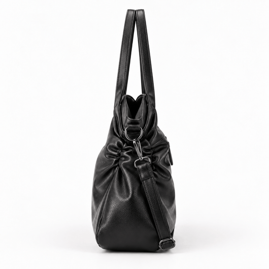 The Sunday Avenue Large Black Vegan Leather Tote Bag with Zip for A4 Work and Study