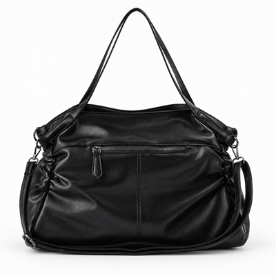 The Sunday Avenue Large Black Vegan Leather Tote Bag with Zip for A4 Work and Study