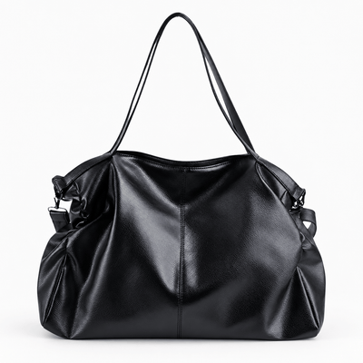 The Sunday Avenue Large Black Vegan Leather Tote Bag with Zip for A4 Work and Study