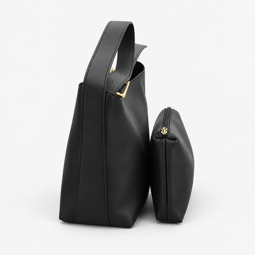Léna Black Women's Shoulder Bag with Matching Detachable Pouch