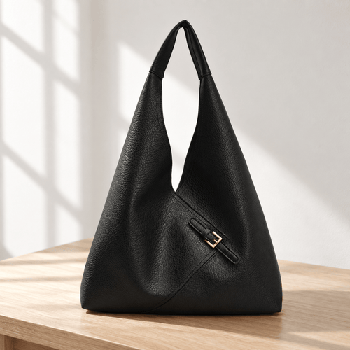LICA Large Black Soft Leather Hobo School Bag