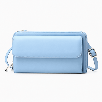 The Sunday Avenue Light Blue Charlotte Black RFID Blocking Crossbody Bag with Touchscreen Phone Pocket