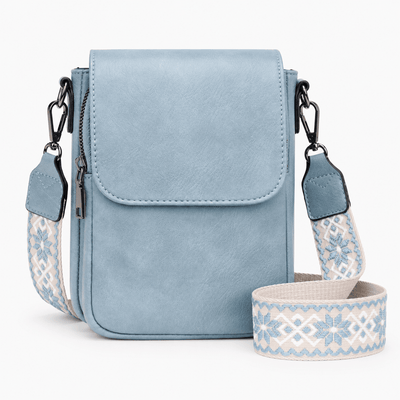 The Sunday Avenue Light Blue / Medium Bonnie Brown Faux Leather RFID Crossbody Bag