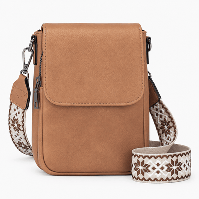 The Sunday Avenue Light Brown / Medium Bonnie Brown Faux Leather RFID Crossbody Bag