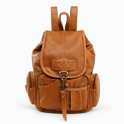 The Sunday Avenue Light Brown Women's Vintage Brown Faux Leather Flap Backpack