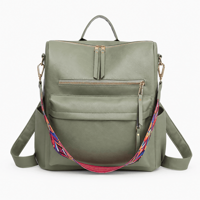 The Sunday Avenue Light Green Sophia Brown Convertible Vegan Leather Backpack Purse