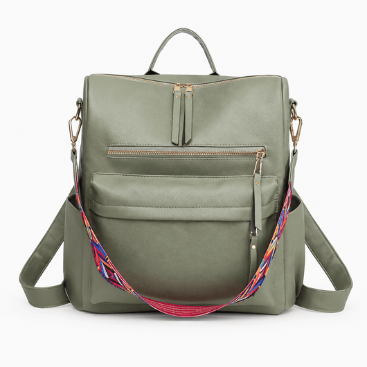 The Sunday Avenue Light Green Sophia Brown Convertible Vegan Leather Backpack Purse