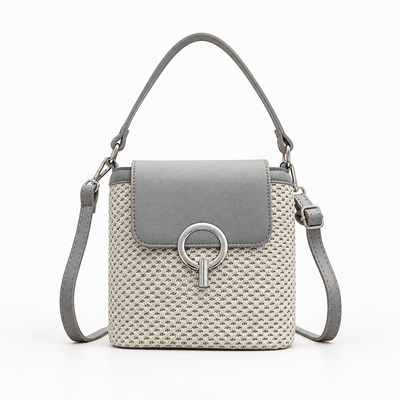 The Sunday Avenue Light Green Women's Grey & Beige Woven Bucket Crossbody Beach Bag