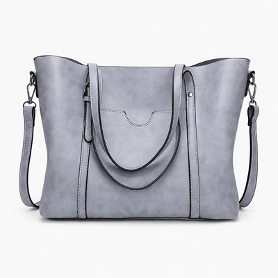 The Sunday Avenue Light Grey Women's Black PU Leather Tote Bag with Detachable Shoulder Strap