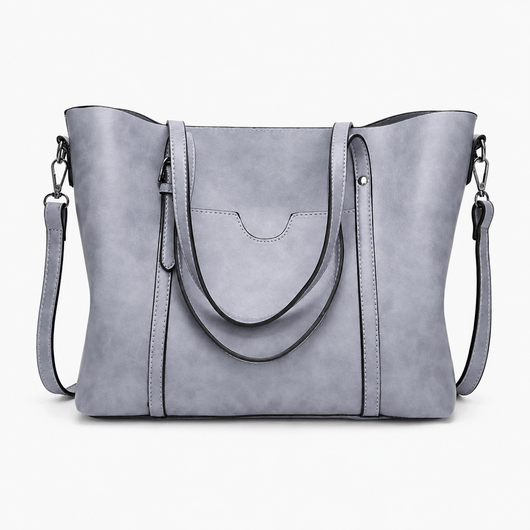 The Sunday Avenue Light Grey Women's Black PU Leather Tote Bag with Detachable Shoulder Strap