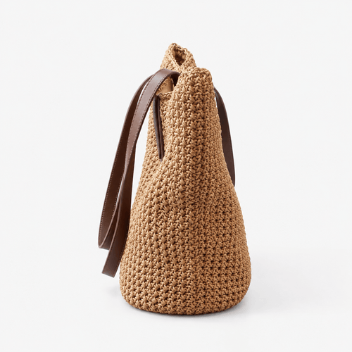 Lina Large Braided Straw Tote Bag with Brown Straps